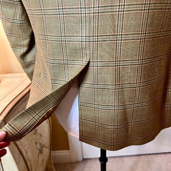 Men's Jos. A. Bank Silk Wool Tan Brown Plaid Sport Coat Blazer Jacket Size 43R - Picture 5 of 7